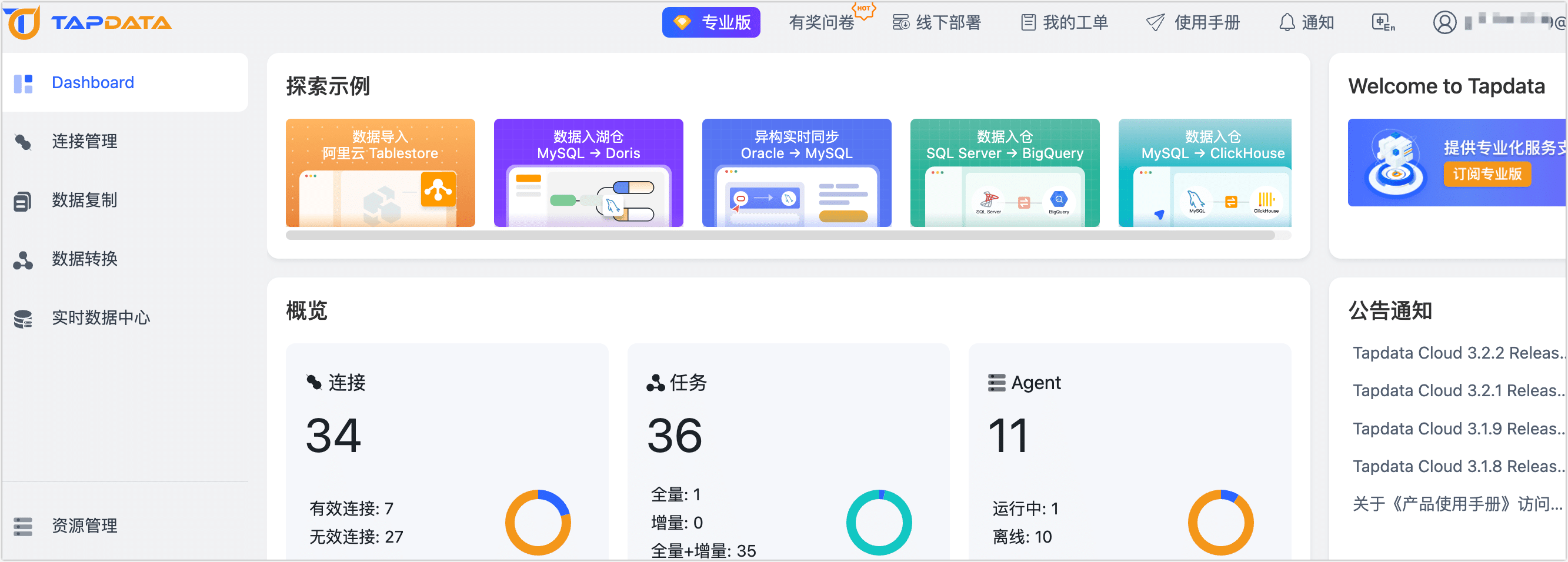 TapData Cloud Dashboard